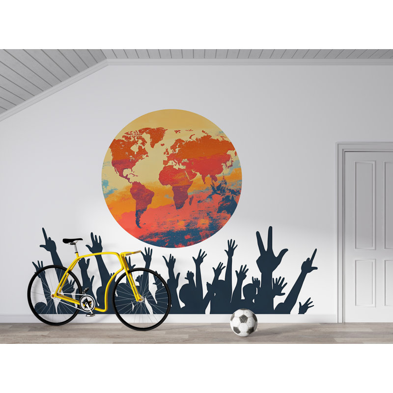 World Map Wall Decal With Raised Hands, Global Unity Wall Mural, Classroom Office Decor, Diversity Art Sticker, 143Gm