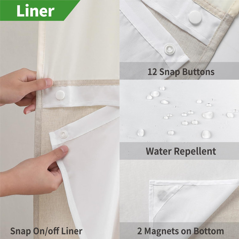 Rideau de douche en polyester sans crochets avec ensemble de doublure en tissu Snap-In, rideaux de douche pour salle de bain de luxe Hotel