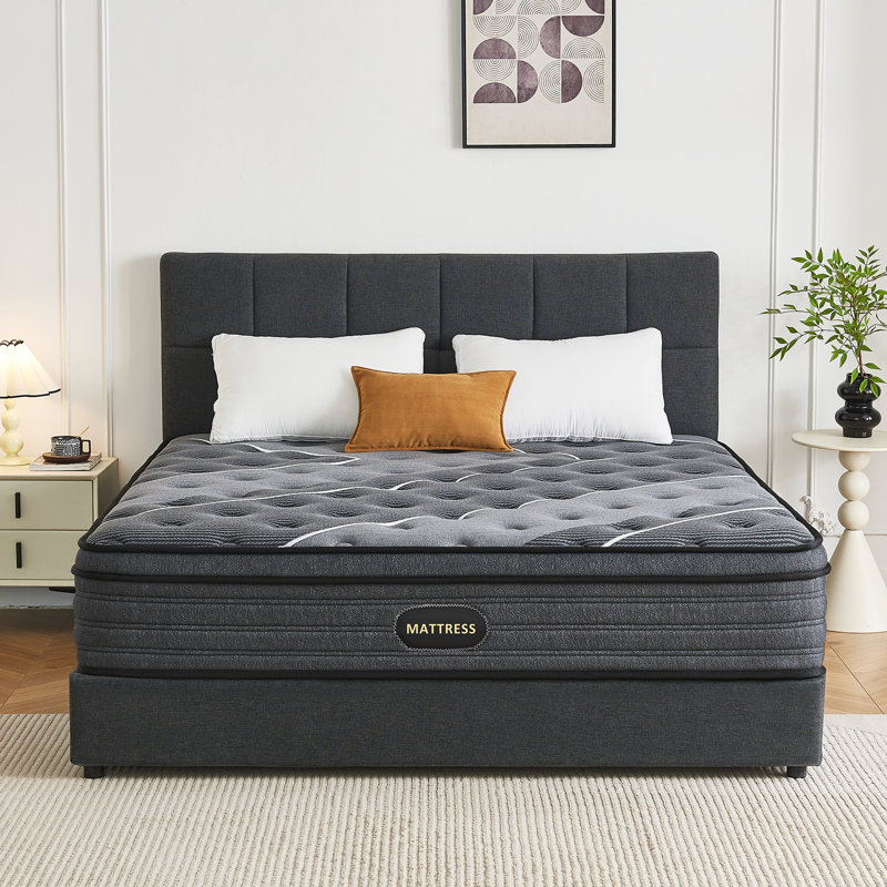  Matelas hybride moyen 12 po avec mousse viscoélastique gélifiée et ressorts ensachés, isolement de mouvement et support de bord, matelas certifié dans une boîte Certipur-US