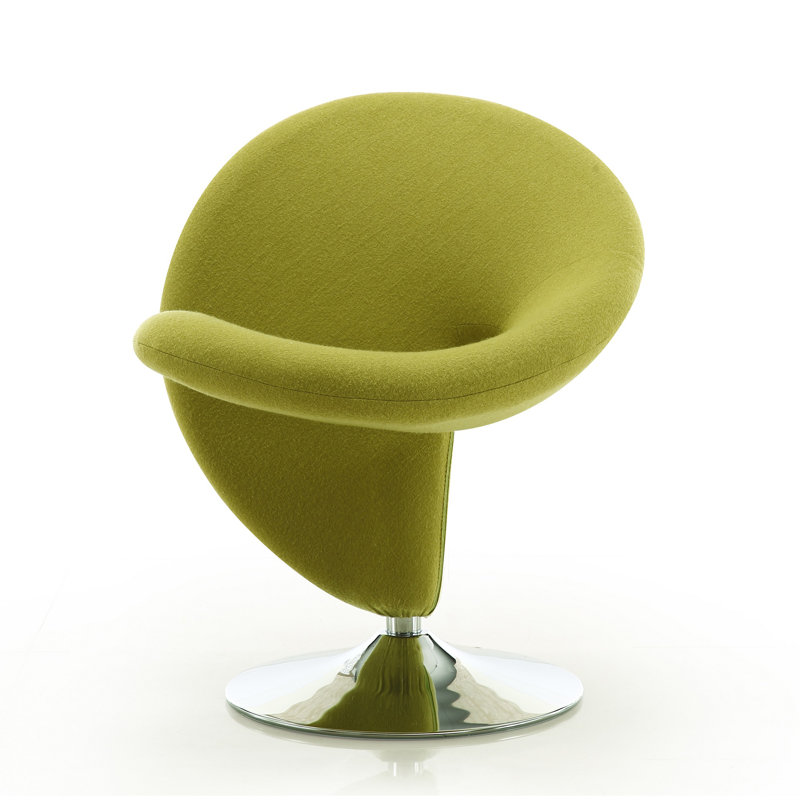 Curl Modern Wool Blend Upholstered Metal Swivel Accent Chair in Green, Green Polyester Blend
