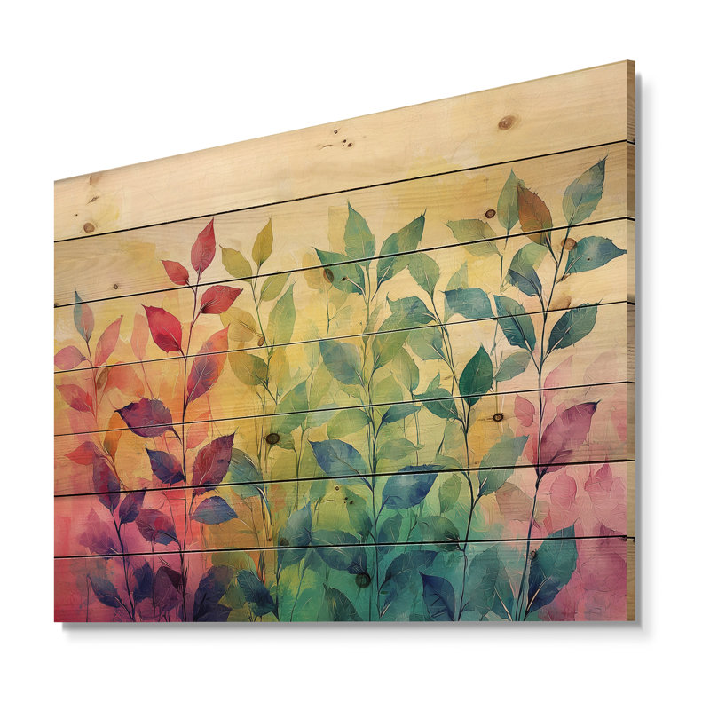 Plantes au néon - Art mural bois sur bois de pin naturel, H 24 po x l 32 po
