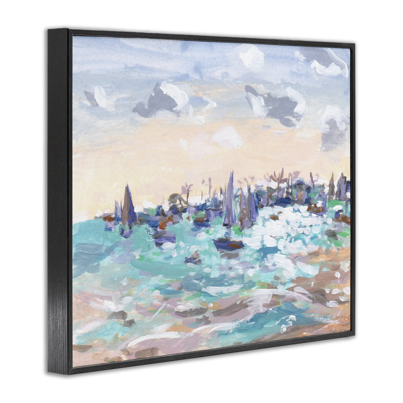  Voiliers dans les vagues se ruant, art de la giclée par Melissa Wang, H 16 po x l 20 po, Giclée encadrée noir minuit