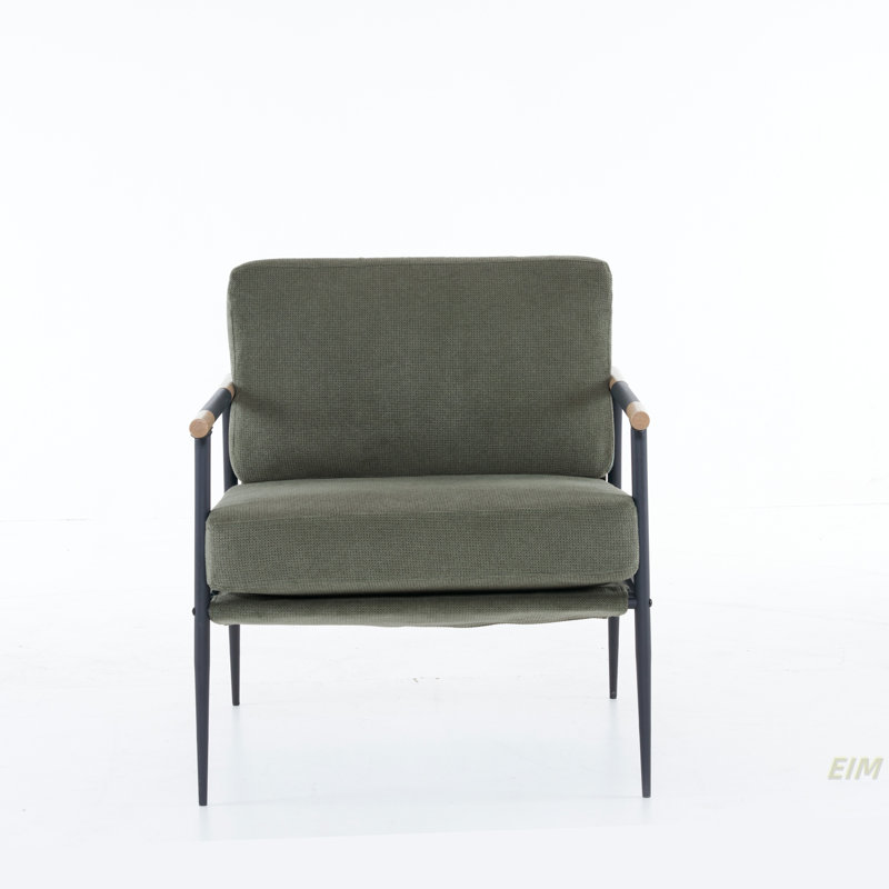 Chaise longue rembourrée en tissu de chenille avec accoudoirs de lecture et structure en métal, fauteuil d'appoint, Vert