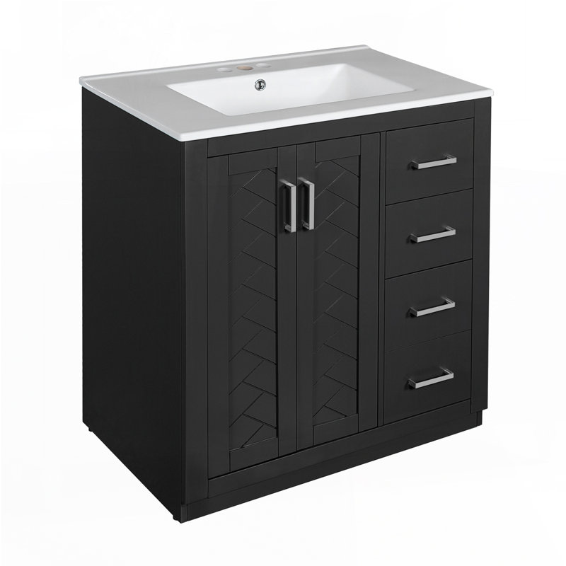 30'' Bathroom Vanity with Ceramic Sink, Black, Silver
