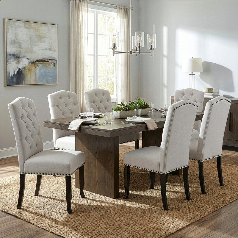 Chesson 19.25'' H Tufted Upholstered Side Chair, Beige