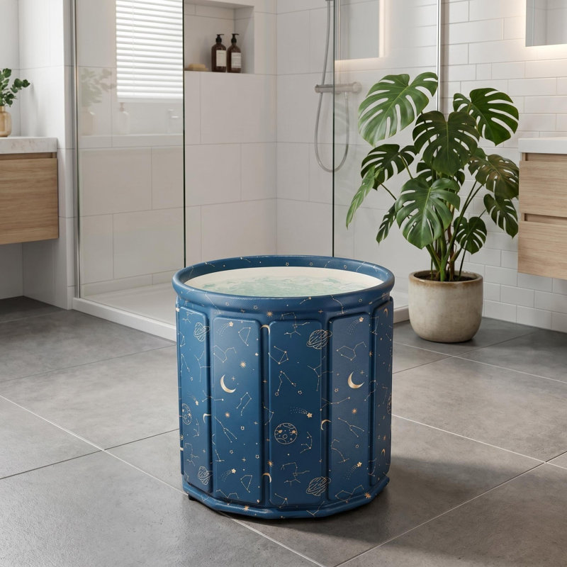 Baignoire pliable 27,56 po, baignoire de trempage portable en PVC et en coton perlé et en tissu Oxford, aucune installation nécessaire