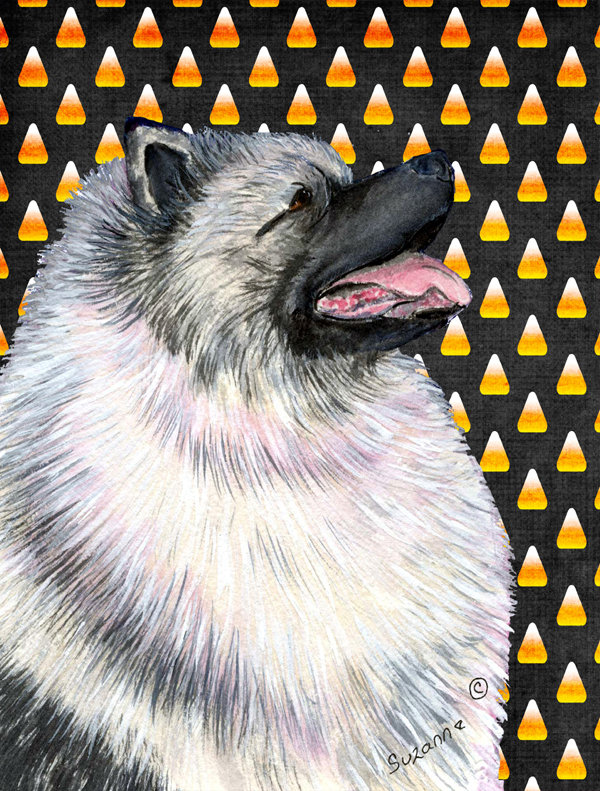 Drapeau de jardin brûlé bonbon d'Halloween à 2 côtés, Keeshond