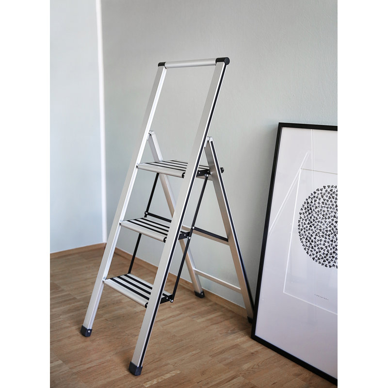 3 - Step Aluminum Lightweight Folding Step Ladder, Silver/Black