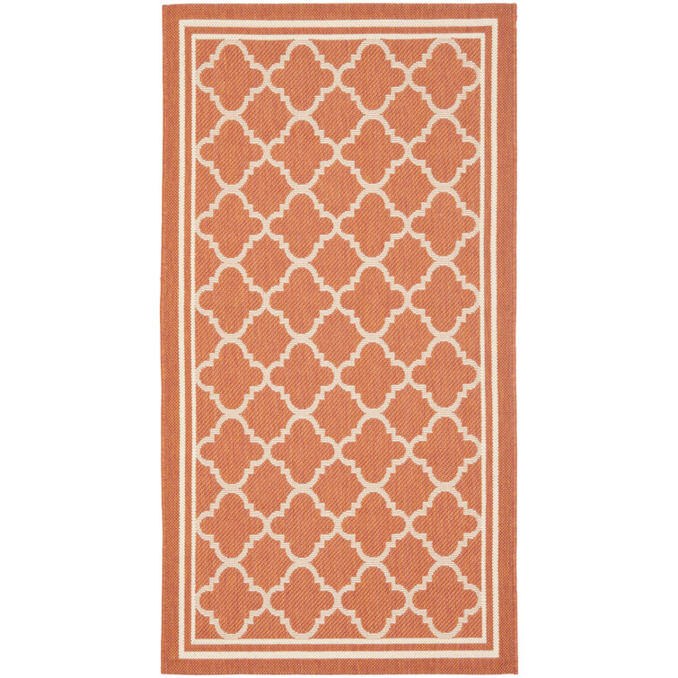 Herefordshire Looped/Hooked Terracotta/Bone Indoor / Outdoor Rug