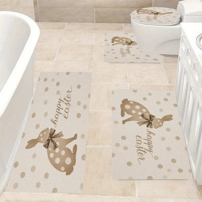 Polka Dot Easter Bunny, Bath Rug Set of 4 for Bathtub, Sink