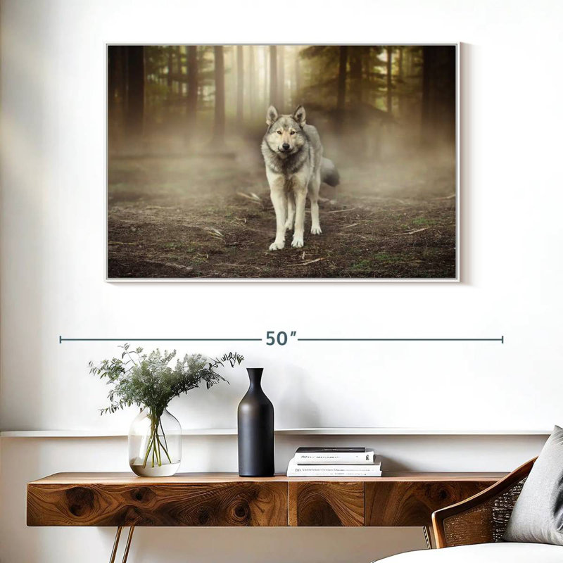 Loup audacieux, Cadre flottant blanc, 40 po x 27 po