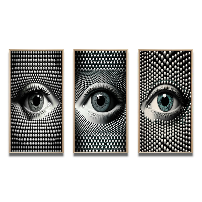 "Œil monochrome", 3 pièces sur toile, Naturel, H 28 po x l 36 po
