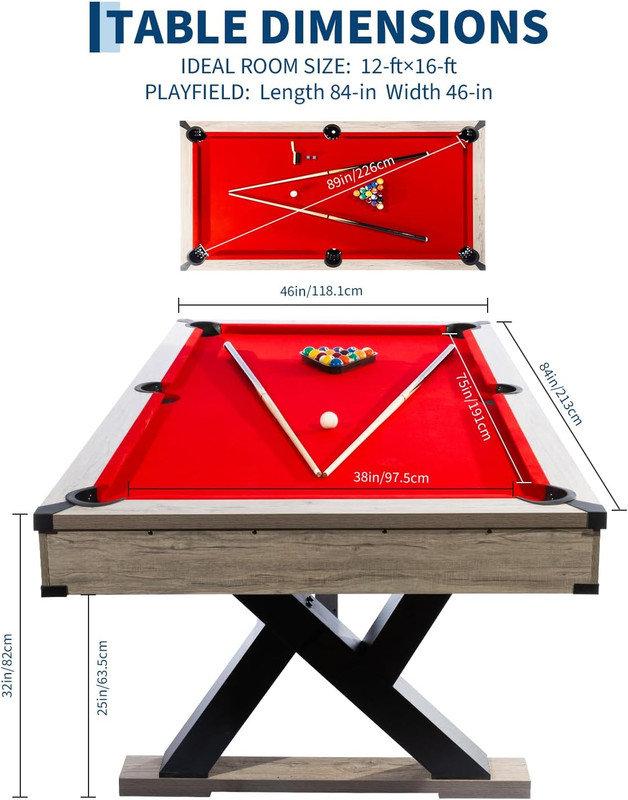 Ensemble complet de table de billard 7 pieds avec pieds en K, queues de billard, boules et tissu pour la salle de jeu, Vert