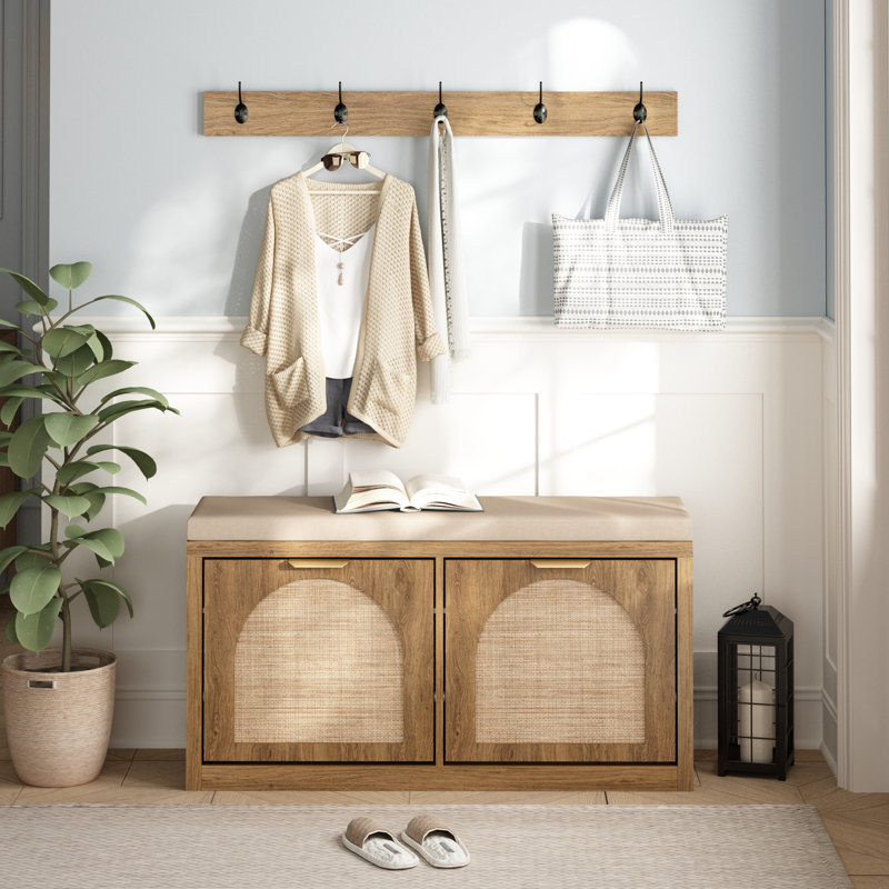 Banc de rangement pour chaussures Anteus, Bois naturel
