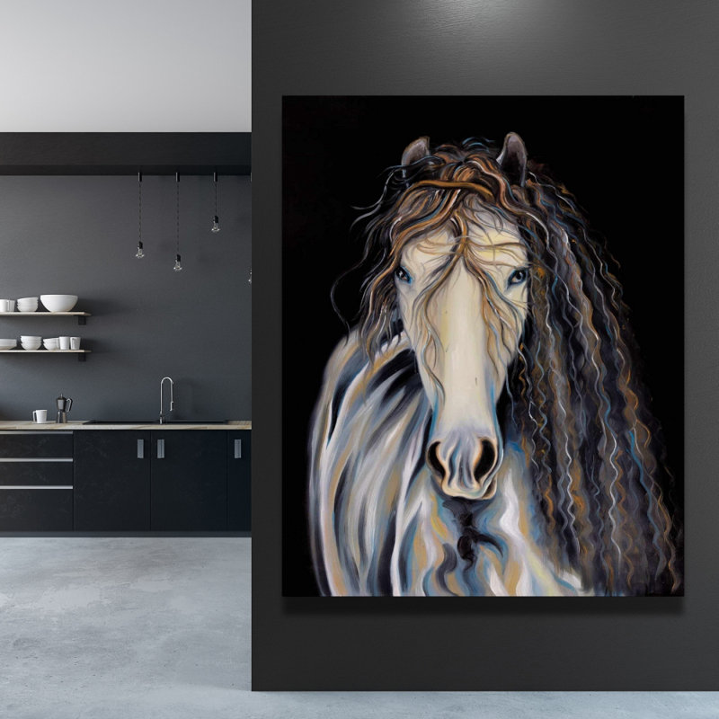 Cheval abstrait avec crinière bouclée - Toile noire