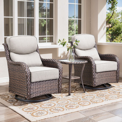Abbey 3-Piece Patio Swivel Glider Chair Set With Side Table, 6-Inch Ultra-Plush Cushions & Water-Resistant Olefin Fabric