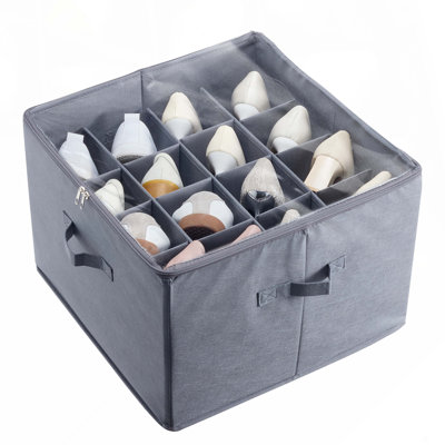 Rangement pour chaussures sous le lit, paquet de 1, 16 compartiments, compartiment pour chaussures sous le lit, diviseurs réglables, rangement pour sandales avec fenêtre transparente, poignées respirantes et renforcées