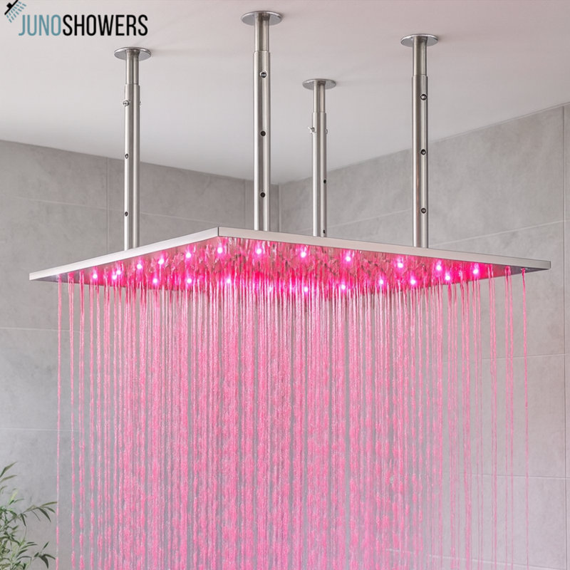 Premium rainfall showerhead with anti-clog nozzles and adjustable spray settings for comfort