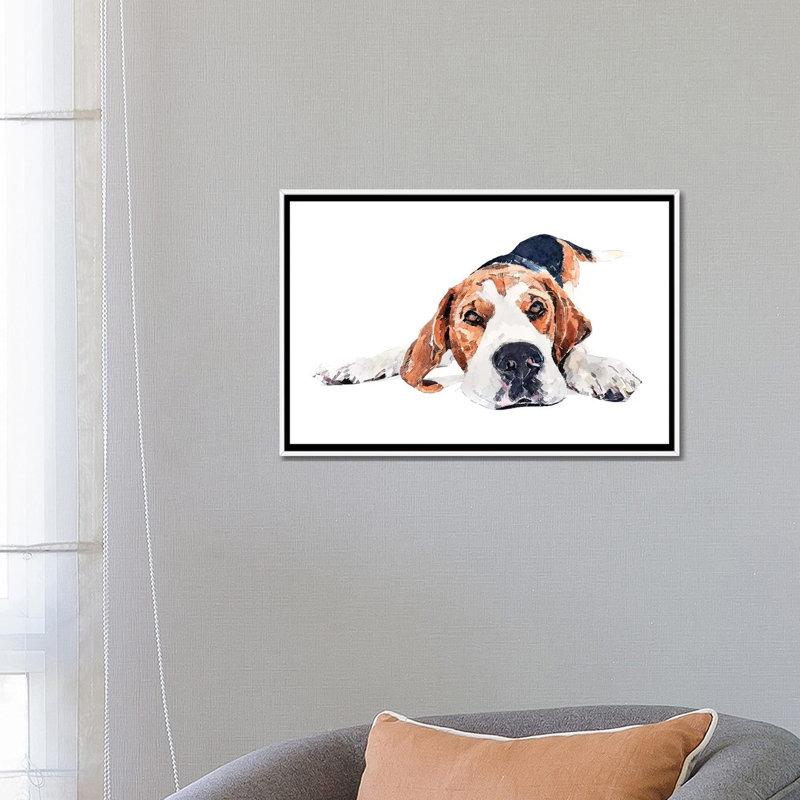 « Beagle Play Time » par Edwatercolours-impression, Pas de tapis, H 18 po x l 26 po x P 1,5 po, Toile blanche encadrée