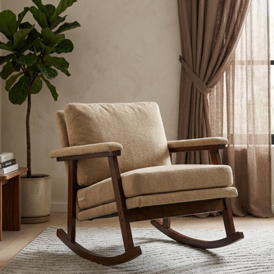 Chaise berçante Mid-Century en velours avec dossier moderne pour petits espaces kaki