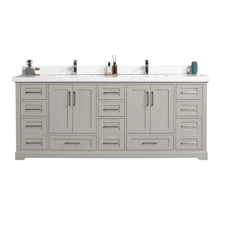Ensemble de meuble-lavabo double 84 po Eser, Quartz Empira droit, Bleu marine