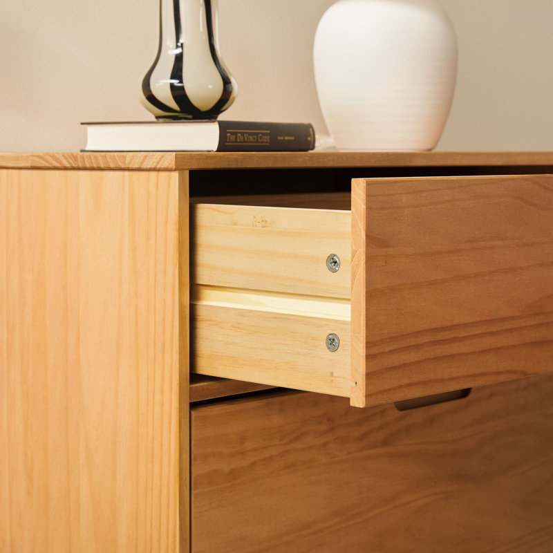 Yarber Groove 3 Drawer Solid Wood Chest, Natural Pine