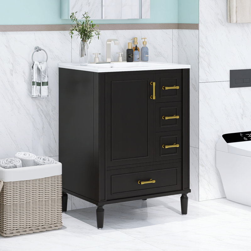 Modern 24" Single Bathroom Vanity With Ceramic Sink, Black