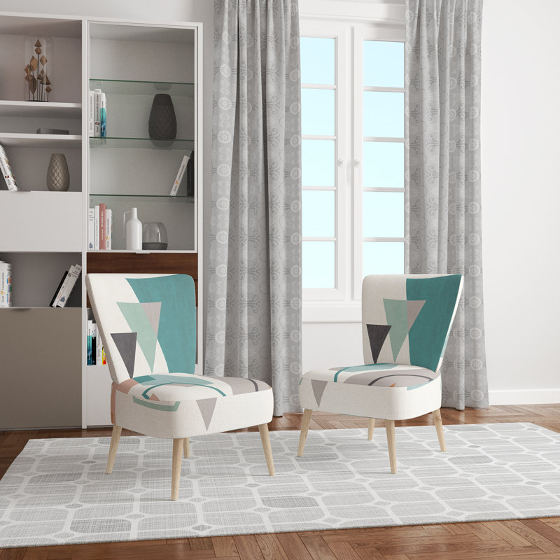 Upholstered Floral Side Chair - Modern floral Accent Chair, Geometric White Polyester Blend 2