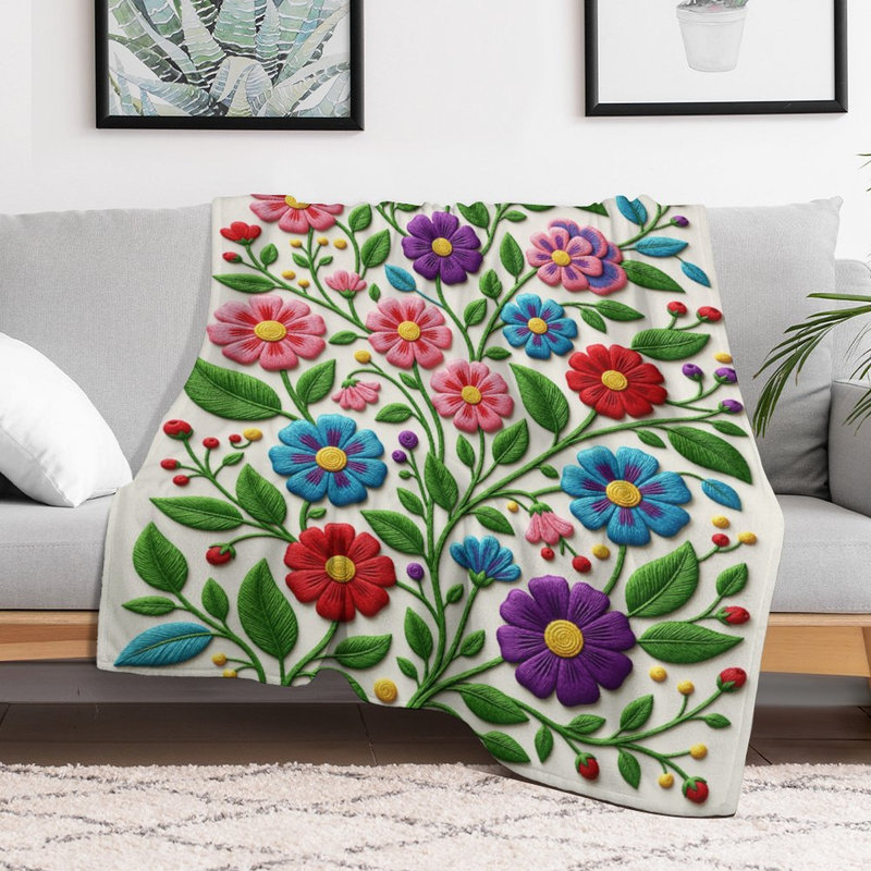Jeté en flanelle de luxe coloré et brodé (1), couverture douce et chaude pour le canapé-lit du salon, 30 po x 40 po