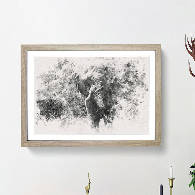 The Majestic Elephant Watercolour - Single Picture Frame Print on MDF, 40cm H x 60cm W x 2cm D, Oak Framed
