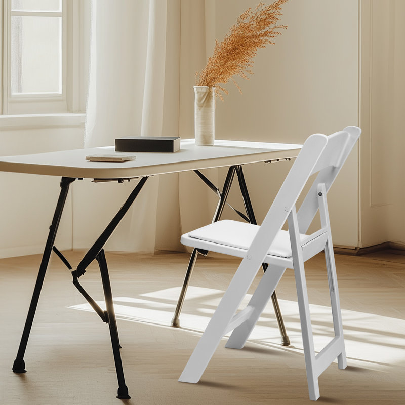 White Plastic Upholstered Folding Chairs(Set Of 4), White