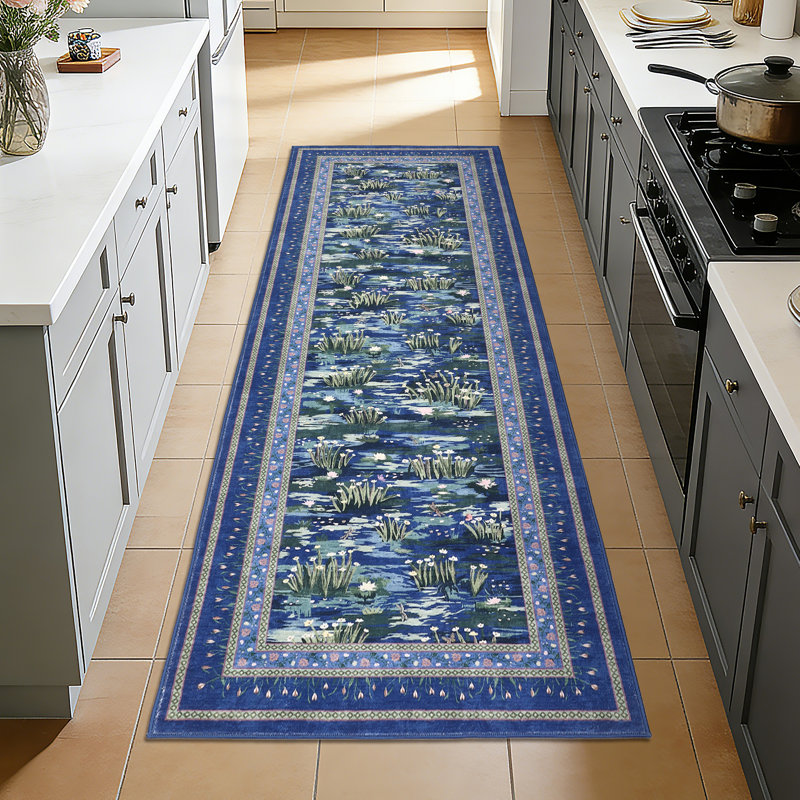 Washable Rug for Living Room, Soft Non Slip Floral Bedroom Rugs, Water Lily Pond Cute Nursery Rug, Large Low Pile Stain Resistant Farmhouse Rugs