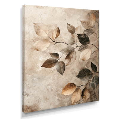 Taupe Leaves Mosaic Collage IV - Floral Wall Art