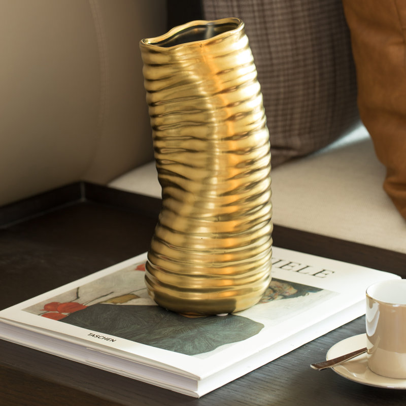 Gold 9-Inch Ceramic Melted Sculpture Table Vase