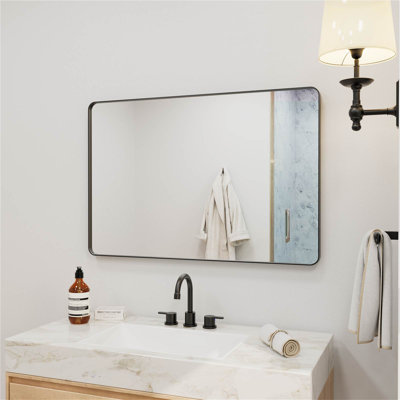 Miroir de salle de bain mural en verre trempé et supports en alliage d'aluminium