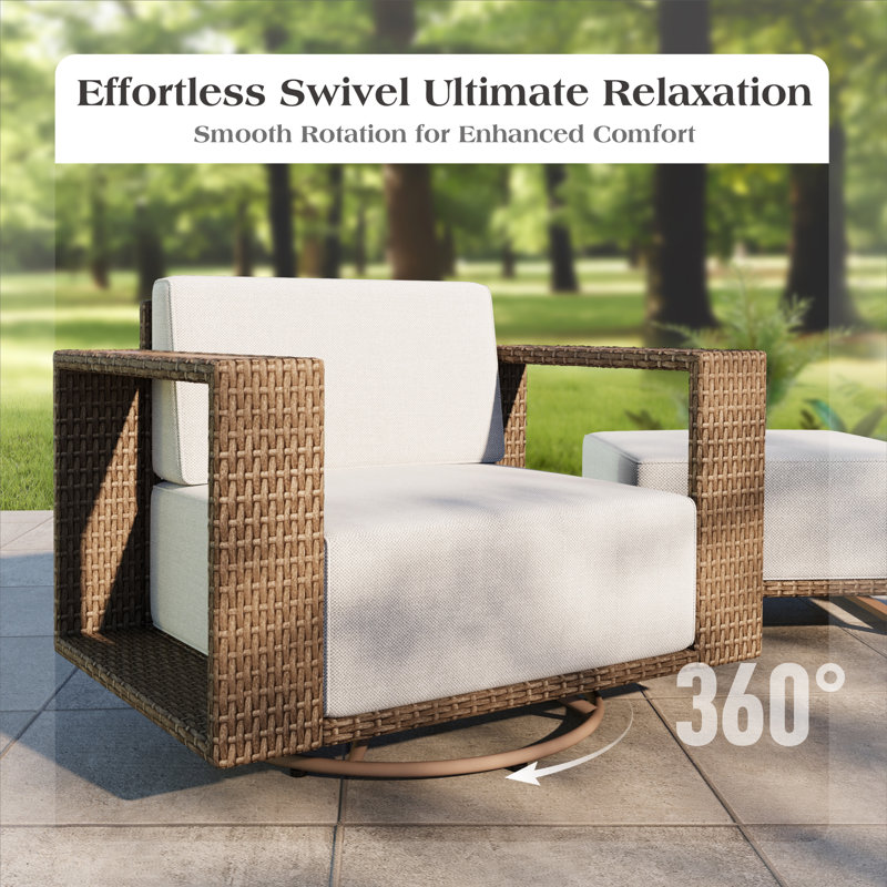 Wicker Armrest Swivel Single Chair