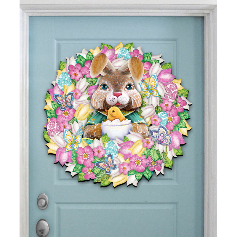 Easter Bunny Wreath Spring Holiday Door Hanger