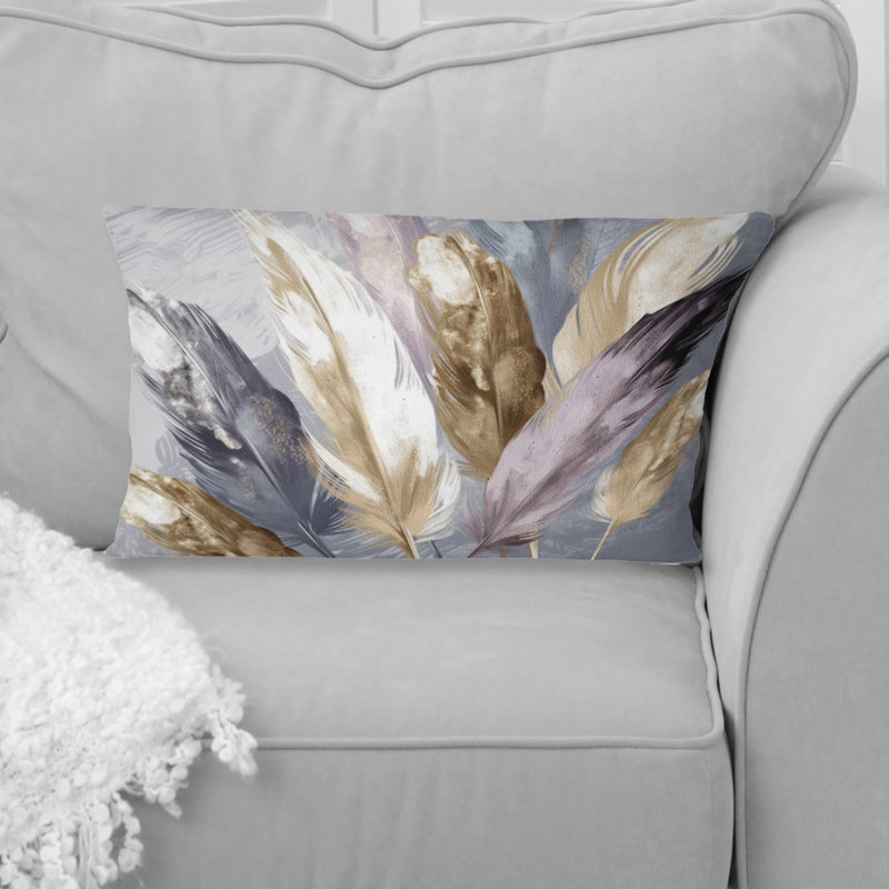 Coussin décoratif imprimé plumes mauves Boho Majesty - Glam Feather