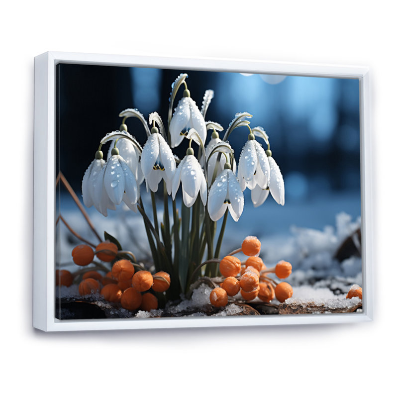 «Snowdrops Snowy Serenity II», reproduction sur toile, Cadre flottant blanc, H 16 po x l 32 po x P 1 po