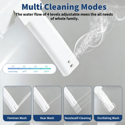 Toilette électrique une pièce à bidet intelligente - couvercle à ouverture / fermeture automatique, chasse d'eau sans réservoir, siège chauffant et séchoir à air chaud