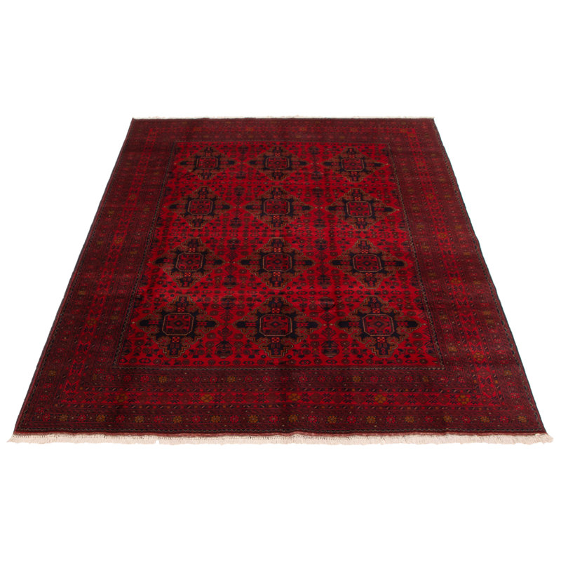 Tapis rouge noué à la main Esari Turkman 6 pi 6 po x 9 pi 7 po