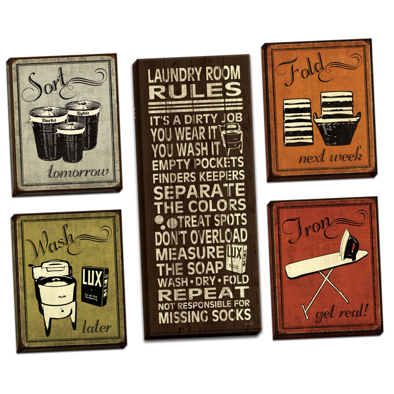 «Trendy and Extremely populaire humour Laundry Room Rules and Laundry Sign», ensemble de 5 impressions d'art graphique
