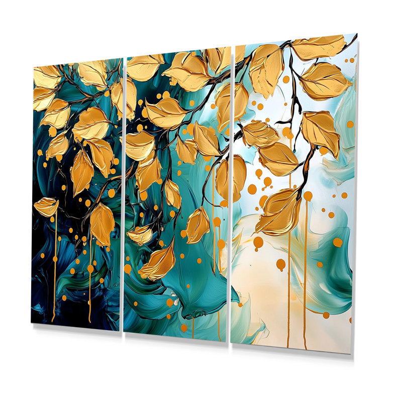 Adaysia - Ensemble de décoration murale feuilles, H 32 po x l 48 po, Frameless Print Metal, Ne s’applique pas