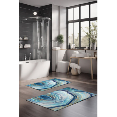 Ensemble de tapis de bain de luxe (2 pièces), 100% polyester, 16,0 x 23,6 pouces et 23,6 x 39,4 pouces | Conception antibactérienne antidérapante, hauteur de poils de 0,3 po | Lavable à la machine, durable et facile à nettoyer | Idéal pour la décoration de salle de bain