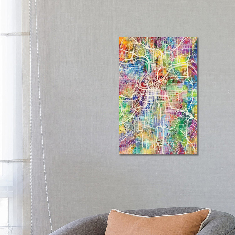 Kansas City Missouri City Map I by Michael Tompsett - 1 Piece Wrapped Canvas Wall Art, 66.04 cm H x 45.72 cm W x 3.175 cm D
