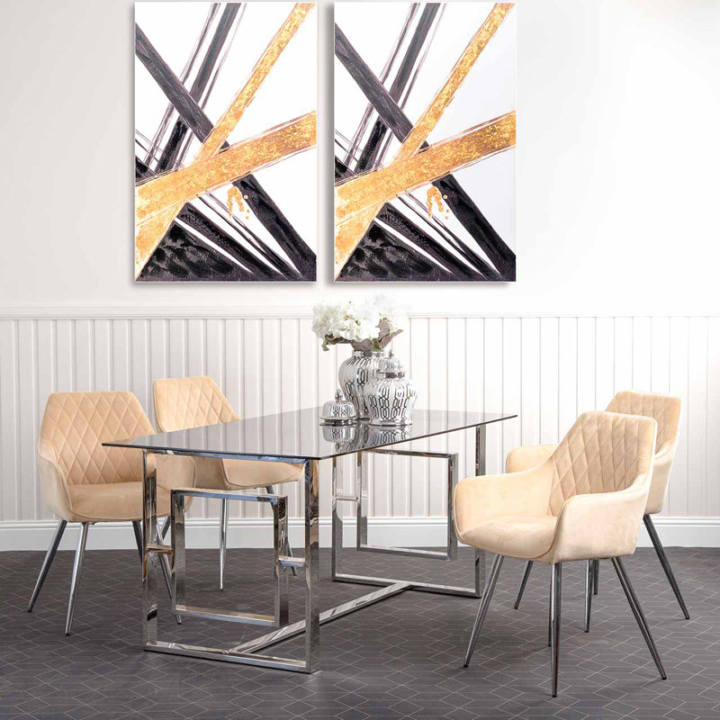 Velvet Modern Dining Arm Chairs with Metal Shiny Metal Legs, Upholstered Accent Chairs, Silver, Champagne