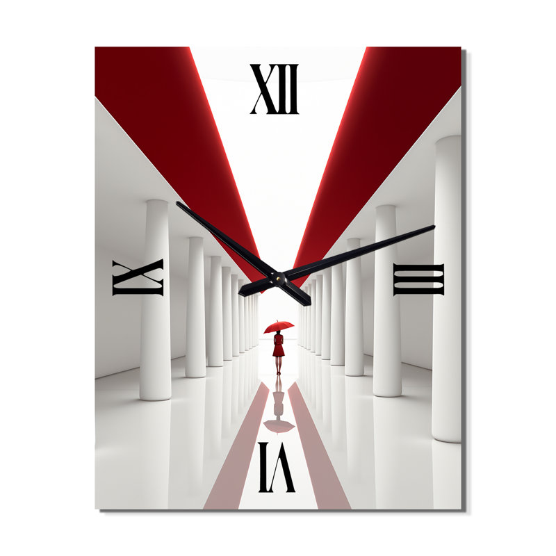 Le parapluie rouge, architecture minimale V - paysage abstrait, très grandes horloges murales, H 28 po x l 12 po x P 1 po