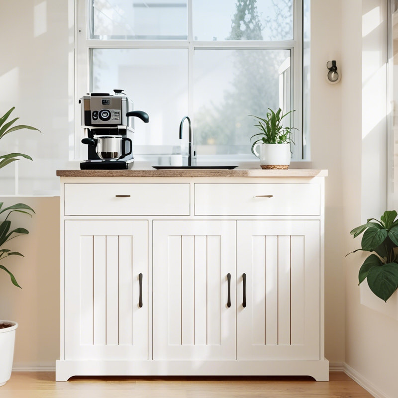 Armoire de cuisine, grand buffet avec tiroirs, station de café moderne avec tablettes et portes réglables, buffet de plancher pour la salle à manger