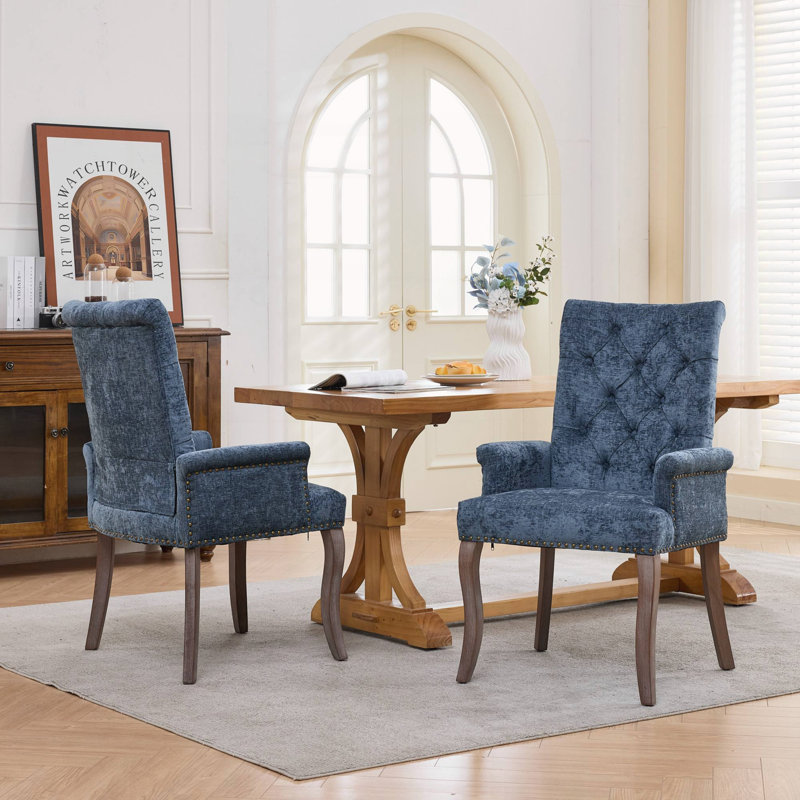 Chaise de salle à manger décorative, pieds courbés en bois massif, Bleu