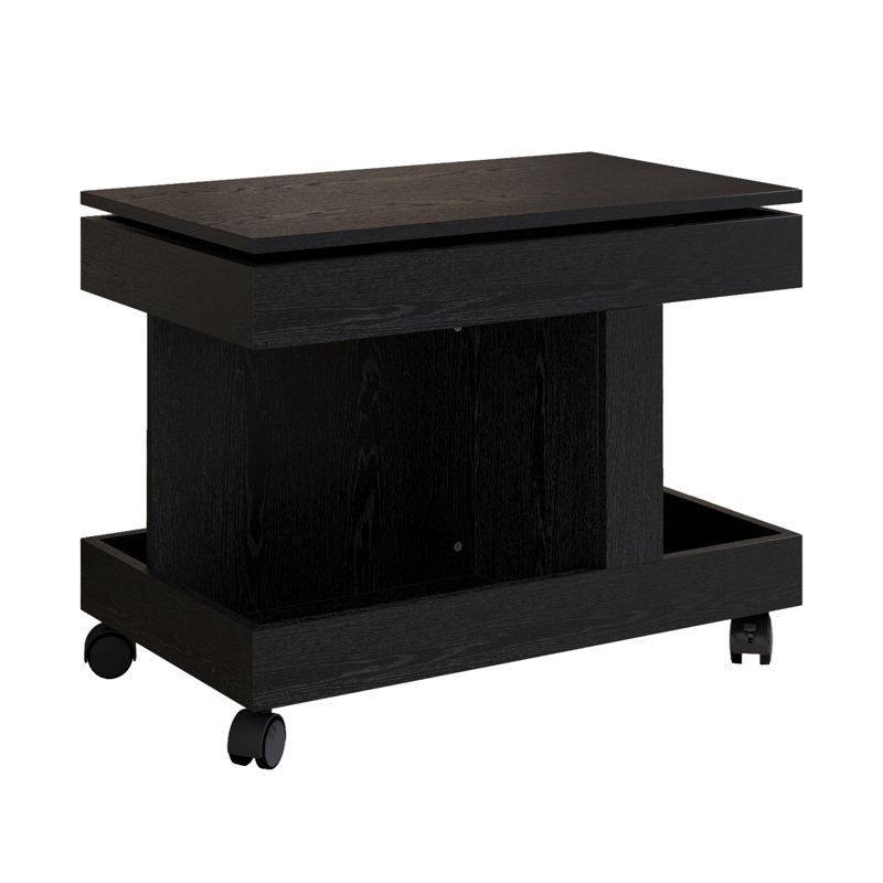 Petite table basse à roulettes, table d'appoint multifonctionnelle rotative à 360 °, table de bout roulante avec compartiment de rangement, table de chevet mobile pour le salon, la maison et le mobilier de chambre à coucher, noir